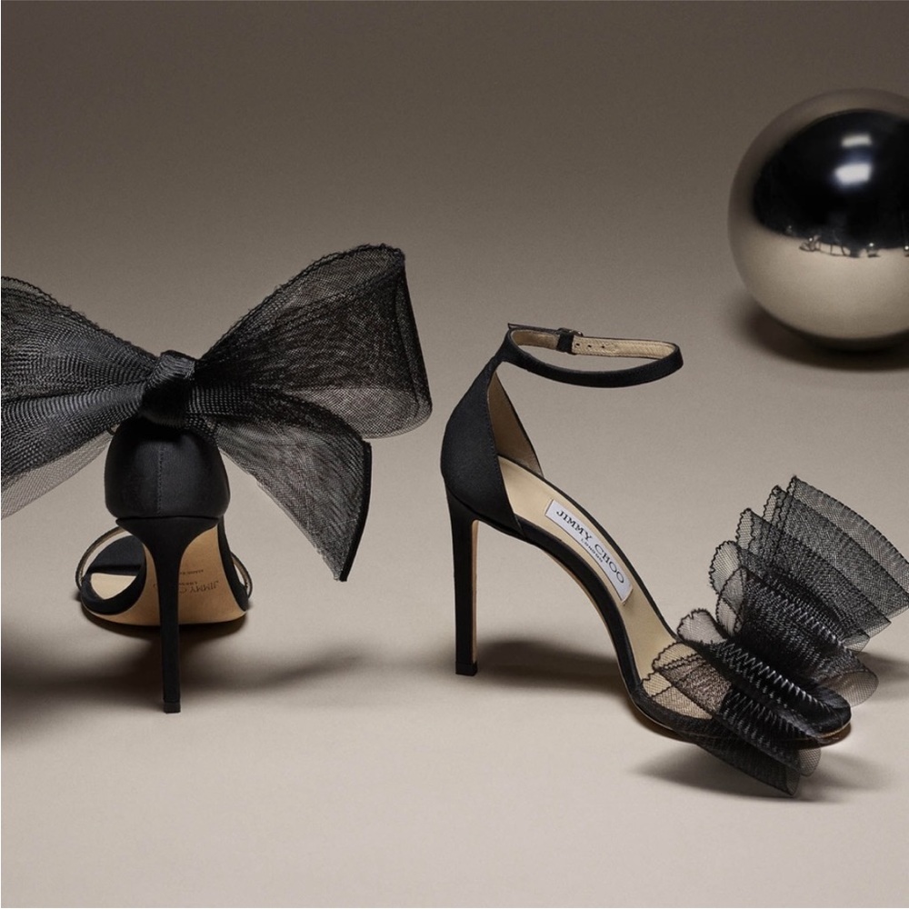 New Jimmy Choo Aveline 100 Mesh Fascinator Bows 38.5 $1,175 - Picture 15 of 16